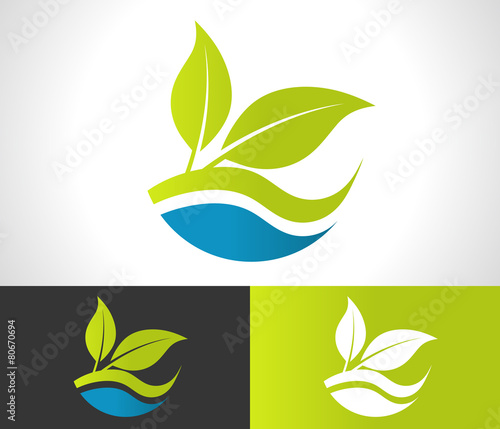 Green ecological logo with leaf icon