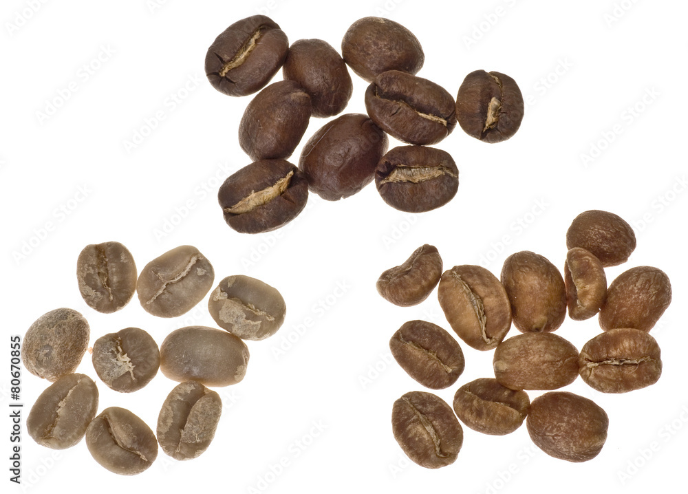 Kaffeebohnen mit verschiedenen Röststufen Kaffeebohnen mit verschiedenen Röststufen