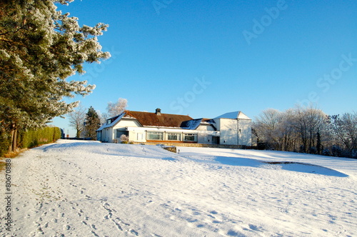 Clubhouse at Bellshill golf course, Lanarkshire in winter photo