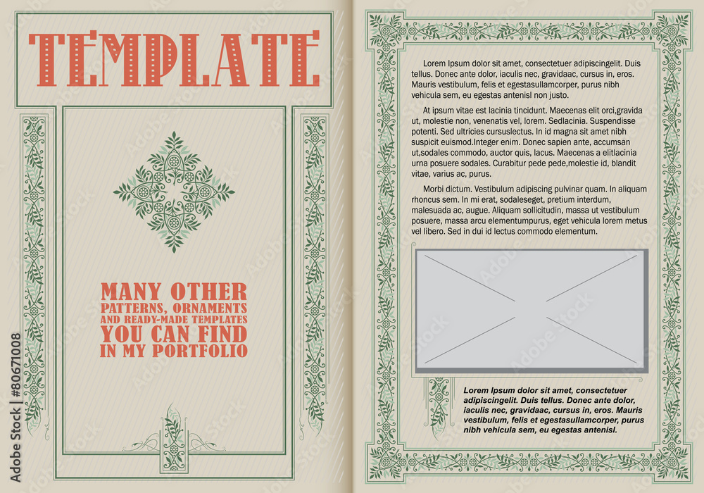 Vector illustration. Template booklet in vintage style.