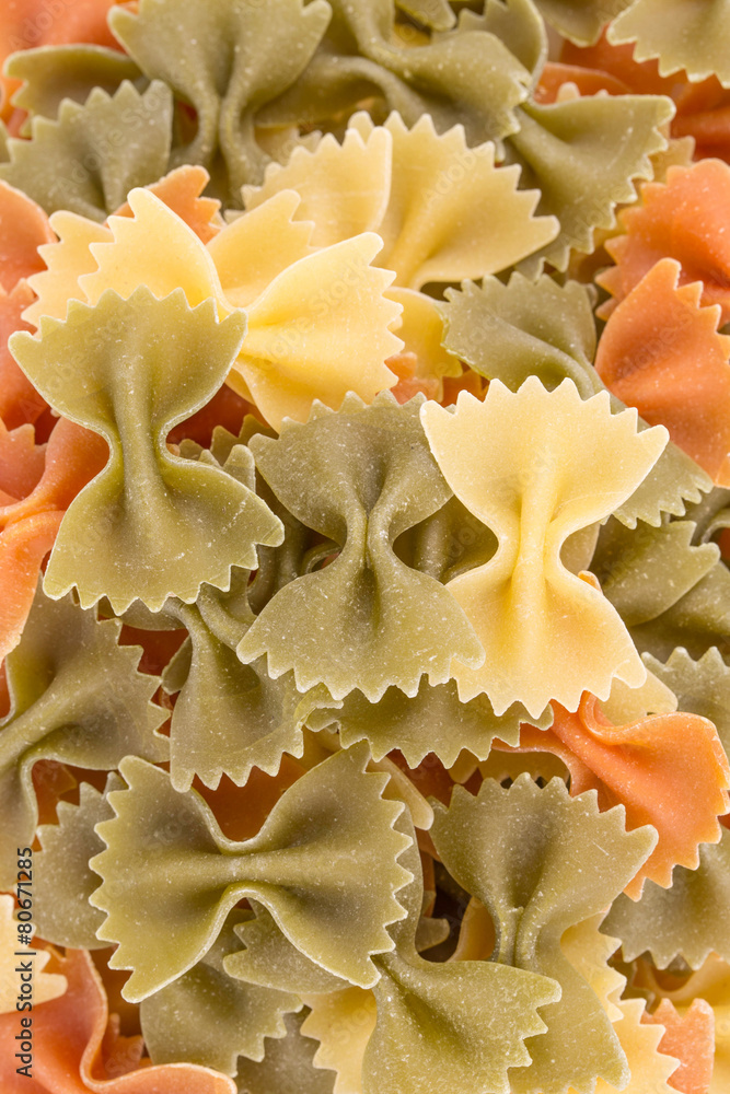 Bunch of the farfalle pasta three colors. Bunch of the farfalle pasta three colors.