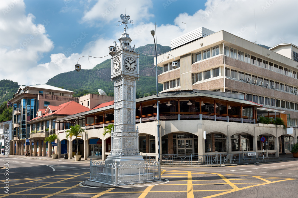 The clock tower of Victoria, Seychelles - obrazy, fototapety, plakaty 