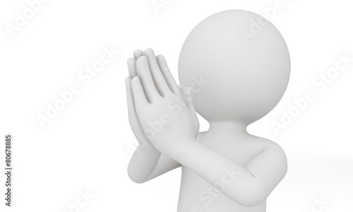 3d man praying isolated with white background