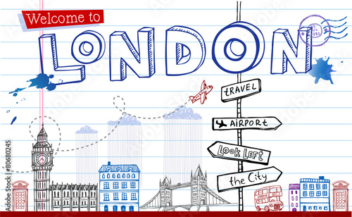 Greeting card from London in style doodles
