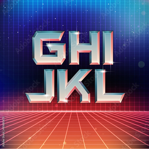 80s Retro Futuristic Font from G to L