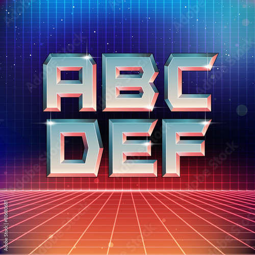80s Retro Futuristic Font from A to F