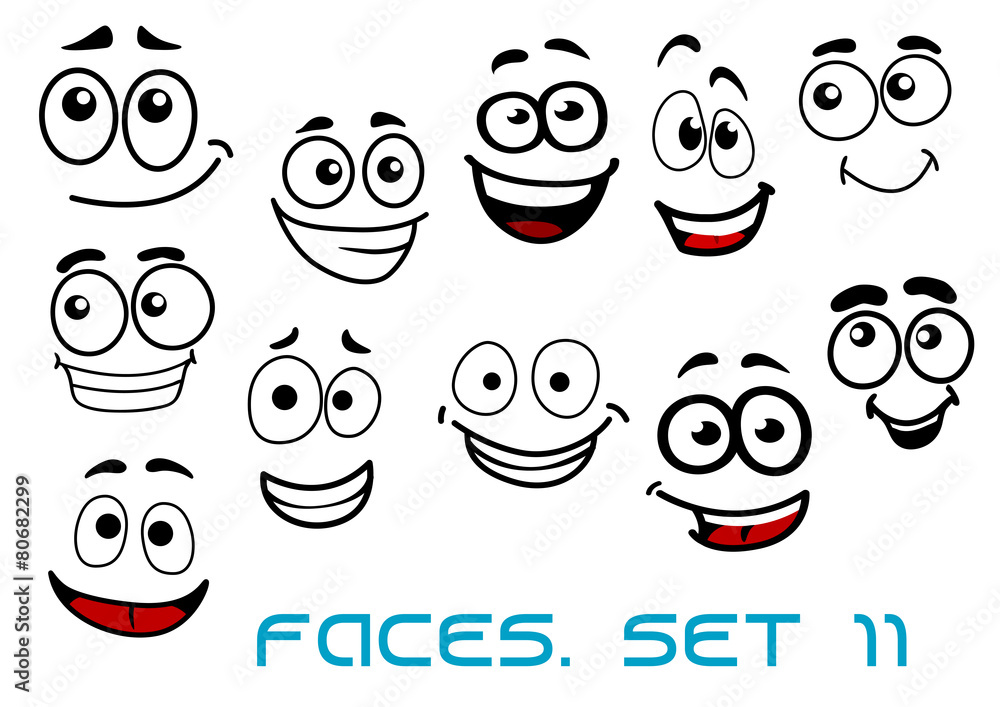 Funny happy faces cartoon characters Stock Vector | Adobe Stock