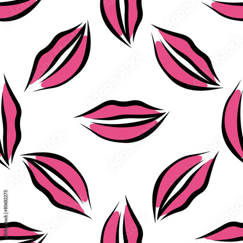 Lips with pink lipstick seamless pattern