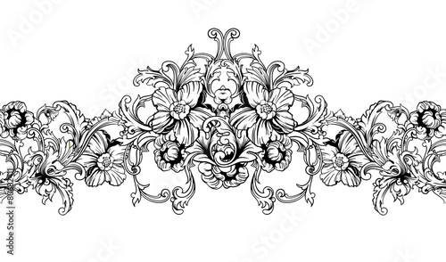 Ornamental border, frame. Baroque pattern. Vector seamless.