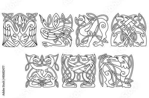 Abstract celtic animals and birds patterns