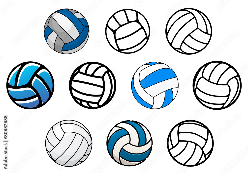 Volleyball balls in outline and cartoon style Stock Vector | Adobe Stock