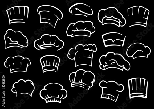 Chef toques or hats on black background