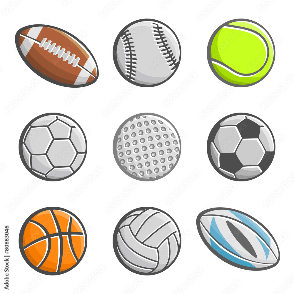 A set of images of sports balls A set of images of sports balls