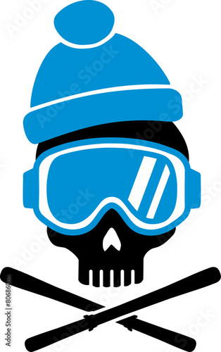 Skull with Hat and Ski Equipment