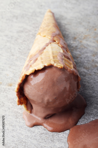 chocolate ice cream cones dropped melt on ground