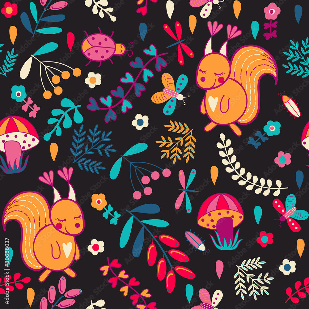 Seamless pattern with cartoon characters
