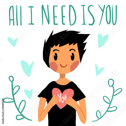 Romantic cute All I need is you postcard.