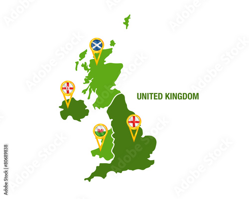United Kingdom map with flags