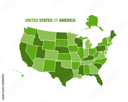 USA map illustration in green color