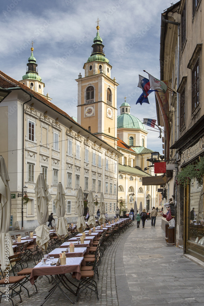 Fototapeta premium street cafe in Ljubljana in Slovenia