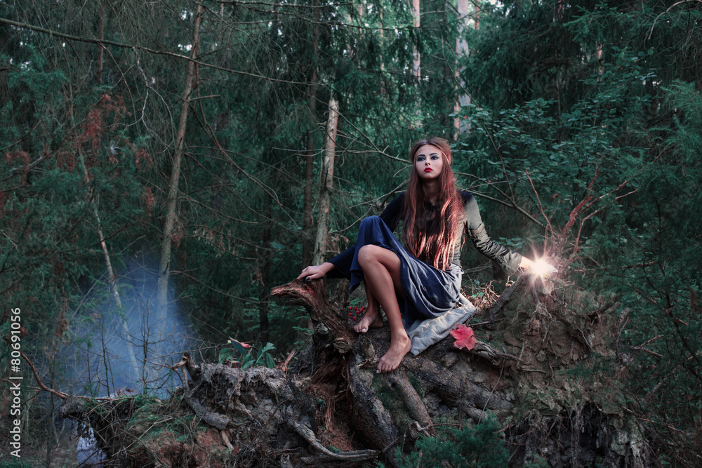 Fototapeta premium beautiful witch in forest
