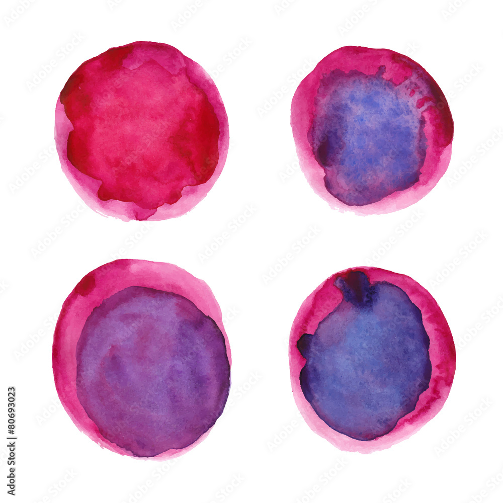 Set of watercolor purple circles