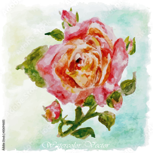 red,pink Watercolor floral summer,spring background.colorful ros