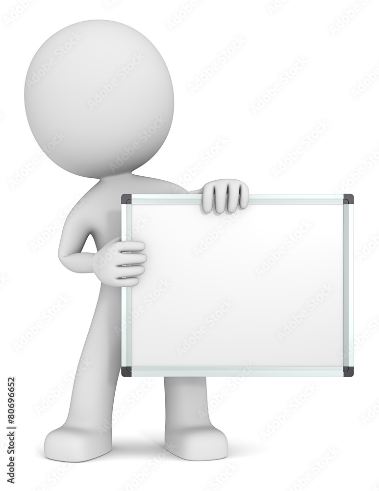 The dude 3D character holdning Whiteboard.White,Copy Space. The dude 3D character holdning Whiteboard.White,Copy Space.