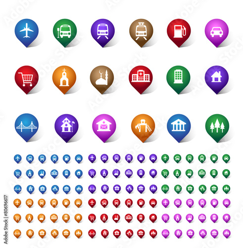 Colorful Set of Location, Travel and Destination Pin Icons