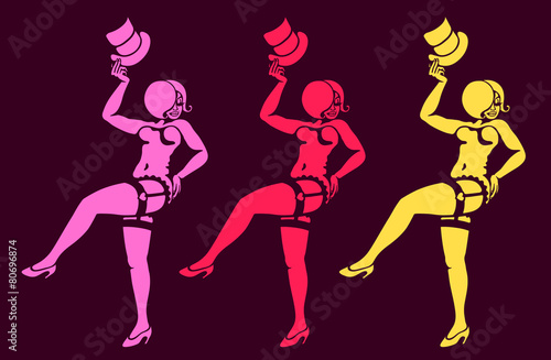 Burlesque dancers sexy girls in stockings performing striptease