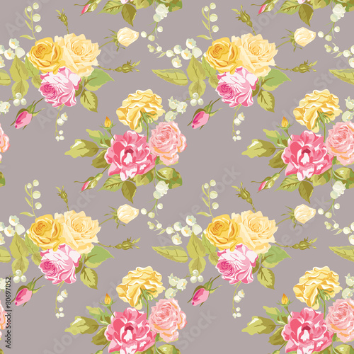 Seamless Floral Shabby Chic Background - Vintage Roses Flower