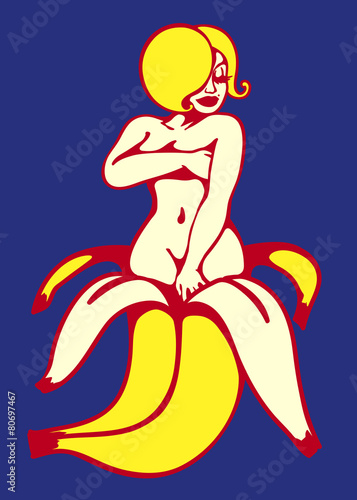 Lady banita, sexy naked blond woman coming out of peeled banana