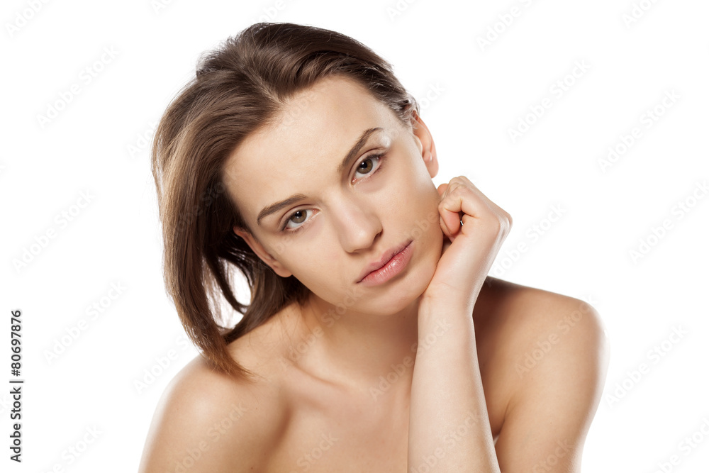 Portrait of young beautiful girl on white background Portrait of young beautiful girl on white background
