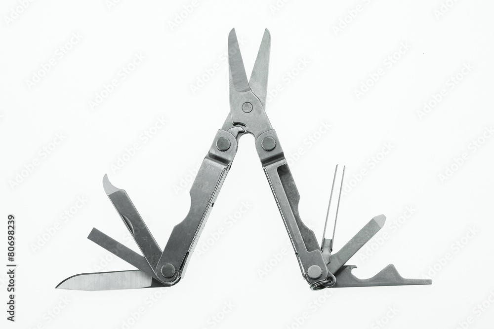 Pocket knife or Steel multi-function tools isolated on white Pocket knife or Steel multi-function tools isolated on white