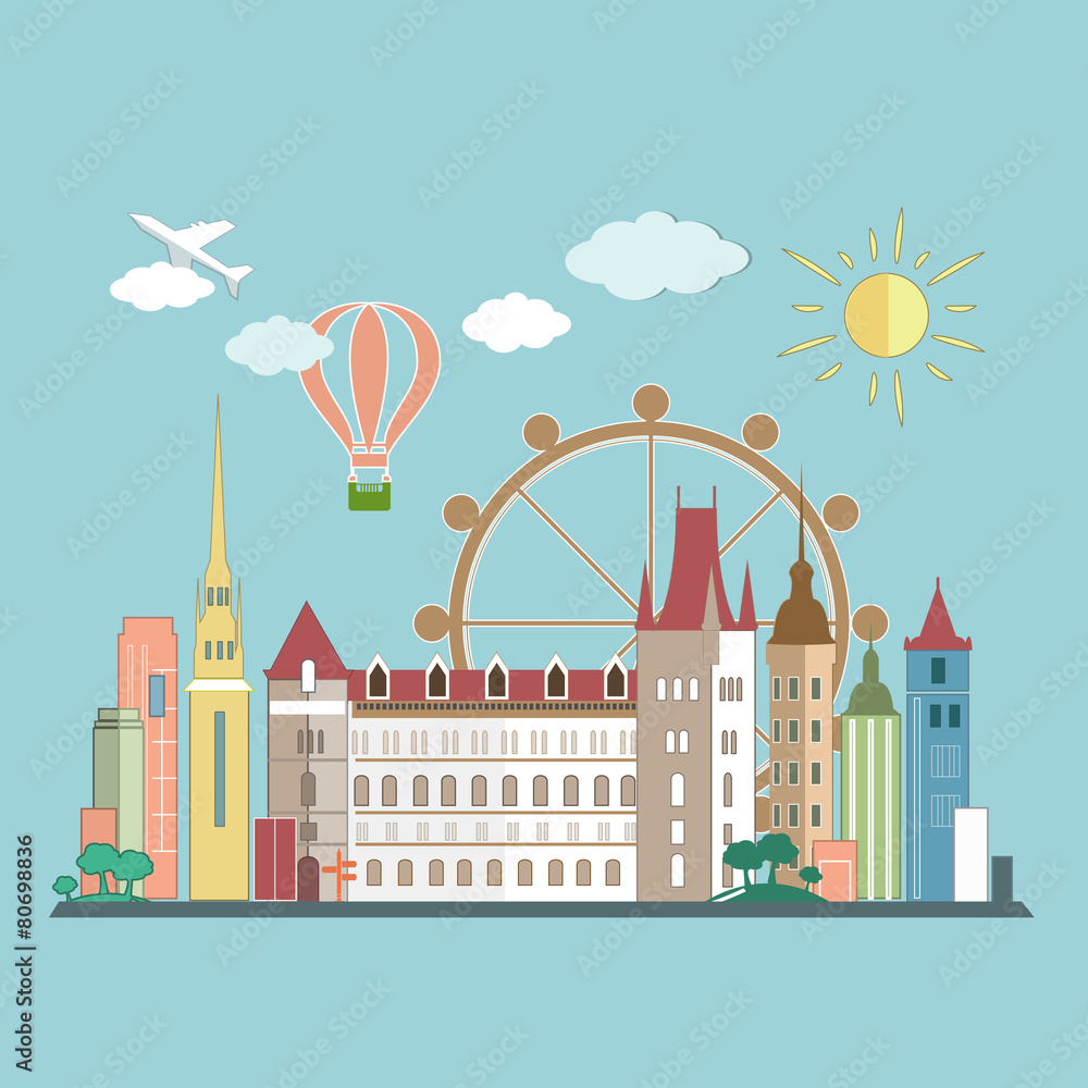 Naklejka premium Flat design city landscape. Vector illustration