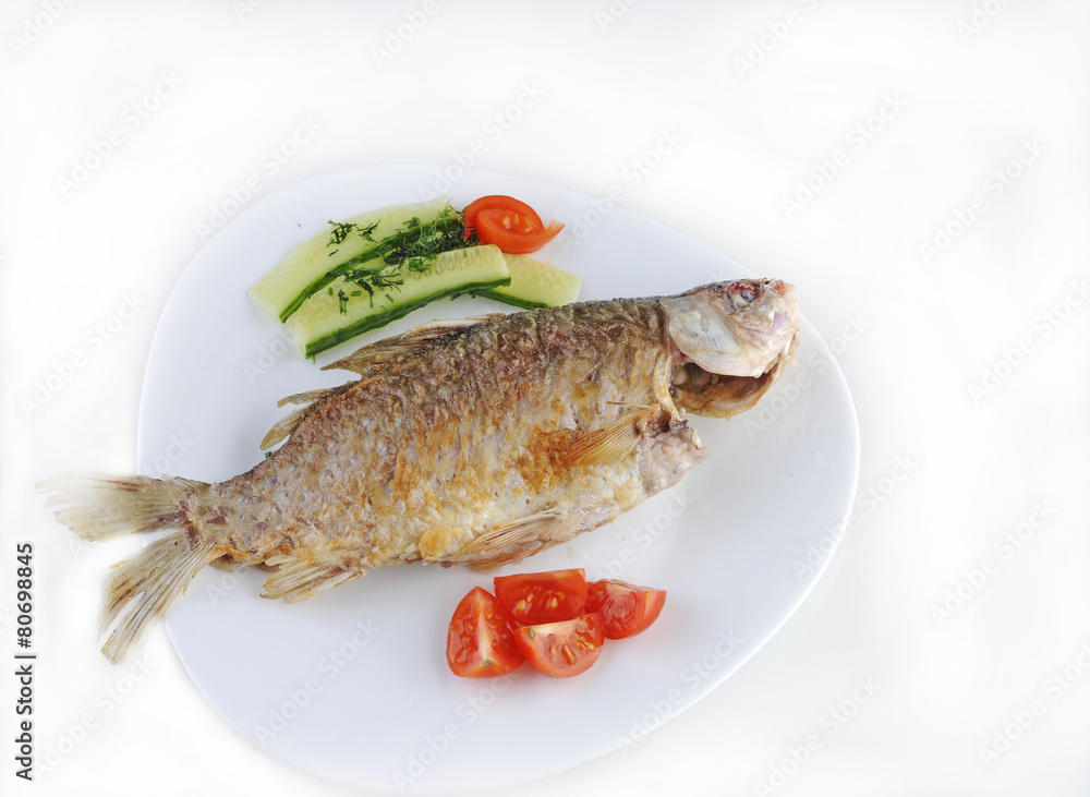 fried fish with cucumbers, tomatoes and herbs fried fish with cucumbers, tomatoes and herbs