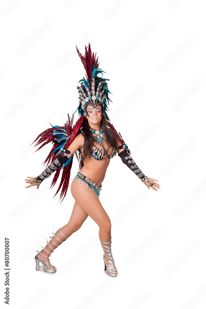 Beautiful samba dancer, full length, isolated on white