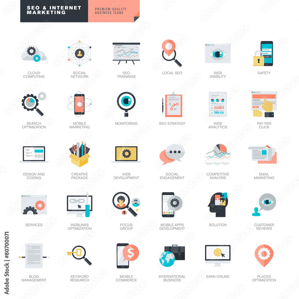 Set of modern flat design SEO and internet marketing icons Set of modern flat design SEO and internet marketing icons
