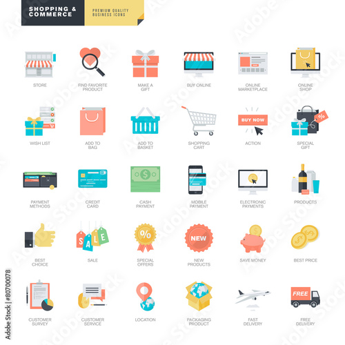 Set of modern flat design online shopping and e-commerce icons