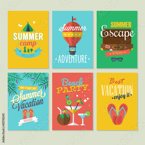Summer logo and labels design with flat modern icons
