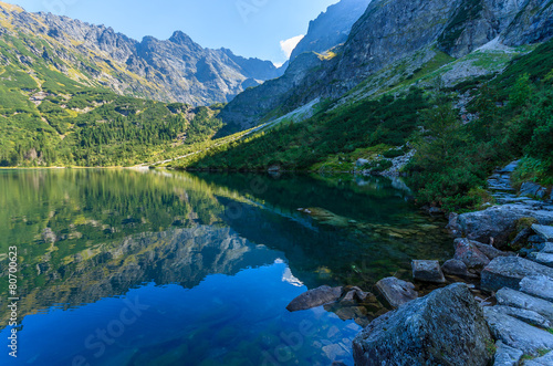 View of Morskie Oko lake in summer, Tatra Mountains, Poland