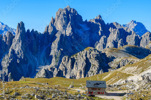 Refuge in Tre Cime National Park, Dolomites Mountains, Italy