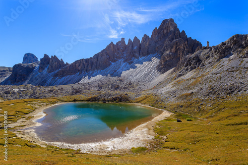 Fototapeta Naklejka Na Ścianę i Meble -  Beautiful lake in Tre Cime National Park, Dolomites Mountains