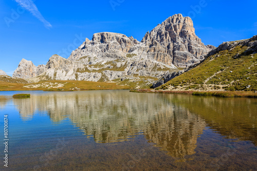 Beautiful lake in Tre Cime National Park  Dolomites Mountains