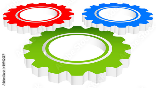 Colorful Composition of 3d Gears, cogwheels, gearwheels or cogs