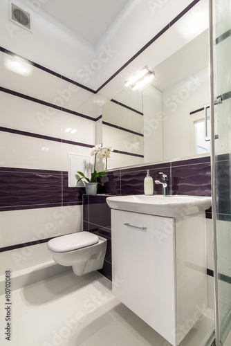 Modern bathroom in white and violet style