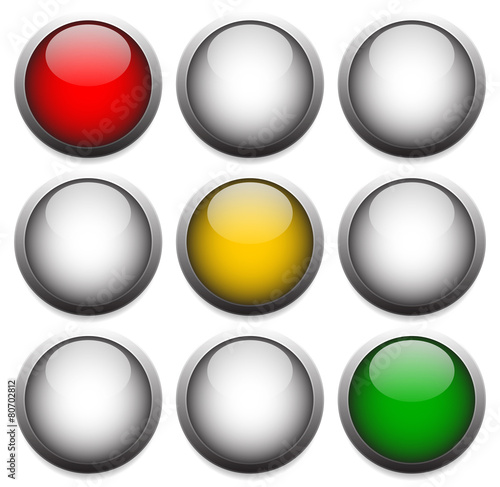Traffic lights, lamps isolated on white. Red, yellow, green ligh