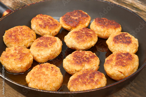 Fried meat cutlets on a pan