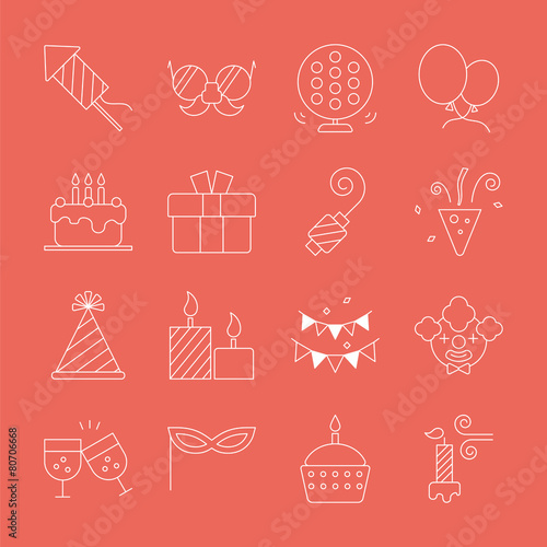 Birthday line icon set