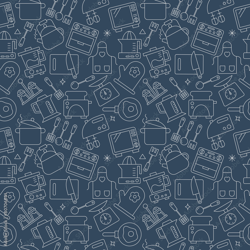 Kitchen line icon pattern set Kitchen line icon pattern set